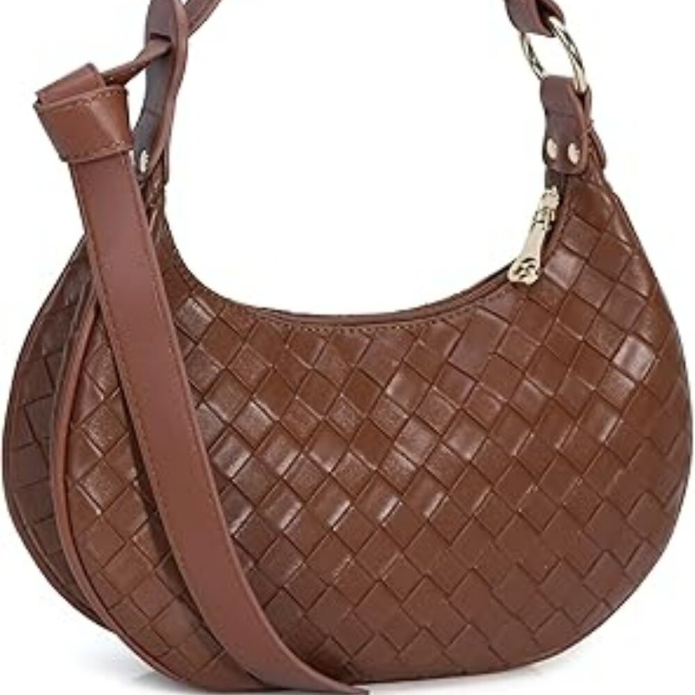 Y2K Shoulder Bag Vintage Clutch Hobo Tote‎ Handbag Brown Criss Cross Styling